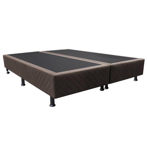 Imagem de Base Box para Cama Casal Queen 158x198cm Bipartido Liz S05 Suede Bordado Marrom - Mpozenato