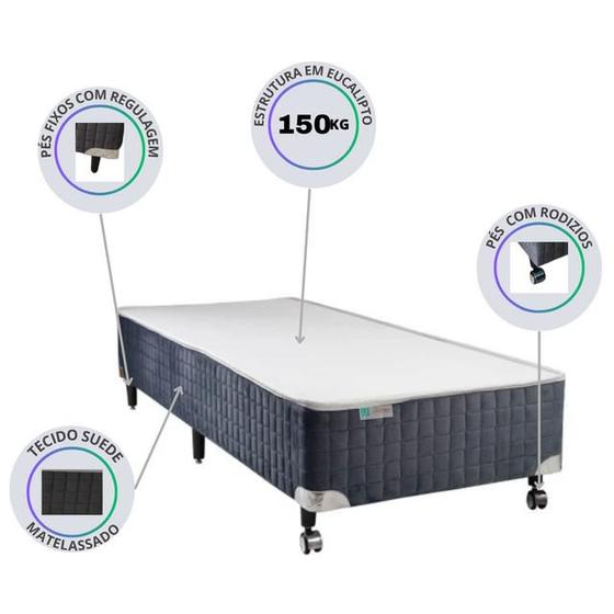 Imagem de Base Box Solteiro Castor Silver Star Suede Cinza 88x188x40 - Linha Luxo - Alto padrão de Qualidade