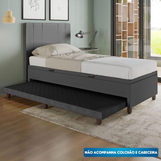Imagem de Base Cama Baú Solteiro com Cama Auxiliar c/colchão conjugado material sintético - SkyBox
