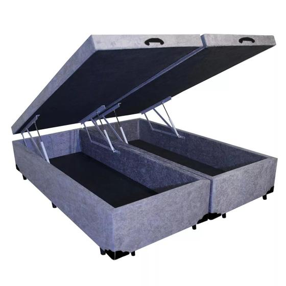 Imagem de Base Cama Box Baú Bipartido King Suede Cinza 42x193x203 RC Sono Leve