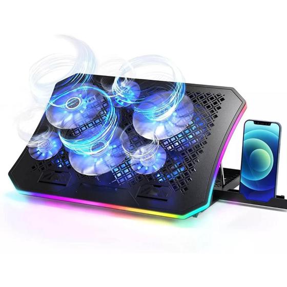 Imagem de Base Cooler Notebook 17" 6 fan LED RGB Suporte Celular 2 USB