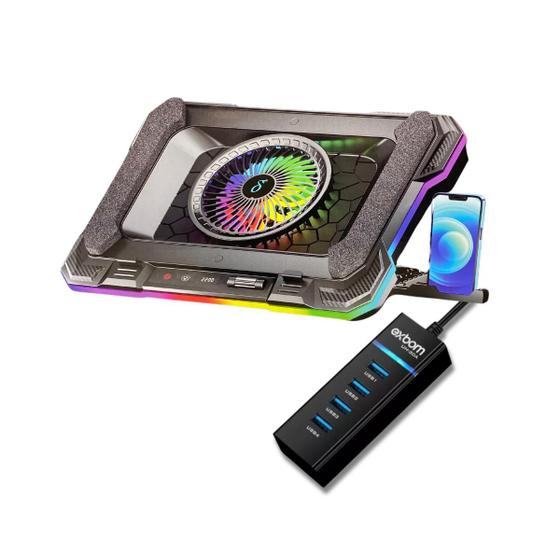 Imagem de  Base Cooler Notebook RGB + Hub USB 3.0 Preto 