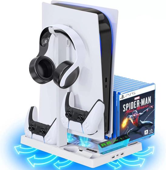 Base Cooler Ps5 Com Suporte Para Fone Carregador de Controle Menor preço em Base Cooler Ps5 Com Suporte Para Fone Carregador de Controle