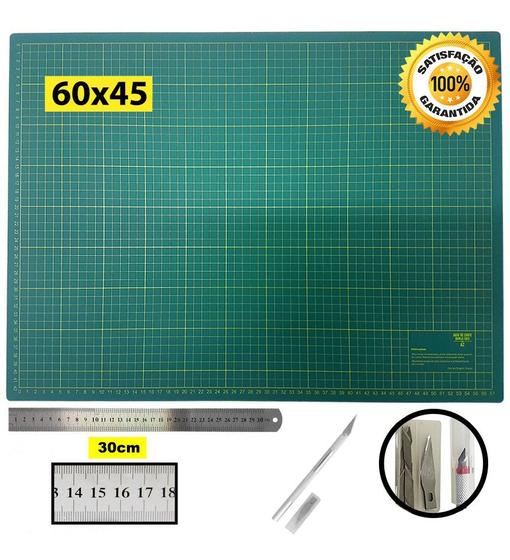 Imagem de Base Corte A2 60x45 Régua Inox 30cm Caneta Estilete Precisão