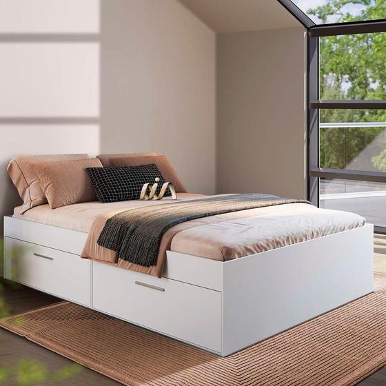 Imagem de Base De Cama Box Casal Com Colchão 4 Portas Branco Shiga Shop JM