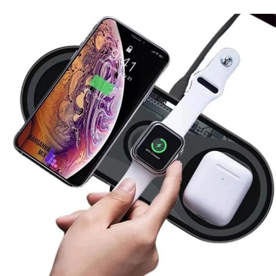 Base de Carregamento por indução Dockstation 3 em 1 Sem Fio CompatíveL C/ IOS E ANDROID Menor preço em Base de Carregamento por indução Dockstation 3 em 1 Sem Fio CompatíveL C/ IOS E ANDROID