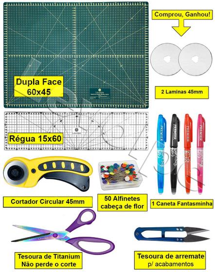 Imagem de Base De Corte A2 60x45 + Regua 60 + Cortador 45mm + Tesoura