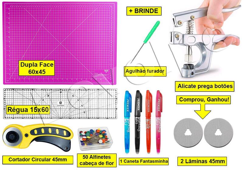 Imagem de Base De Corte Rosa 60x45 + Régua 15x60 + Alicate Prega Botões