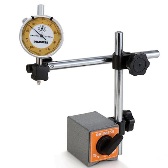 Imagem de Base Magnética Com Haste Móvel Sem Ajuste Fino + Relógio Comparador De 0 a 10 mm