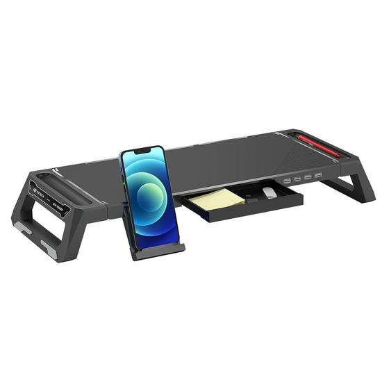 Base Para Monitor, gaveta e suporte de celular, BM-100BK - C3Tech Menor preço em Base Para Monitor, gaveta e suporte de celular, BM-100BK - C3Tech