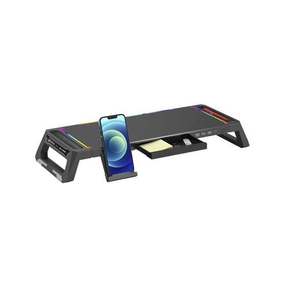 Imagem de Base Para Monitor Usb Suporte Celular BM-L100BK Led C3Tech