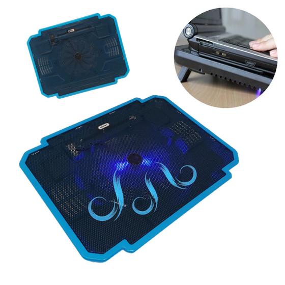 Imagem de Base Para Notebook Até 17 Polegadas Com Cooler Luminoso Refrigeração USB 2.0 Azul - KP9012