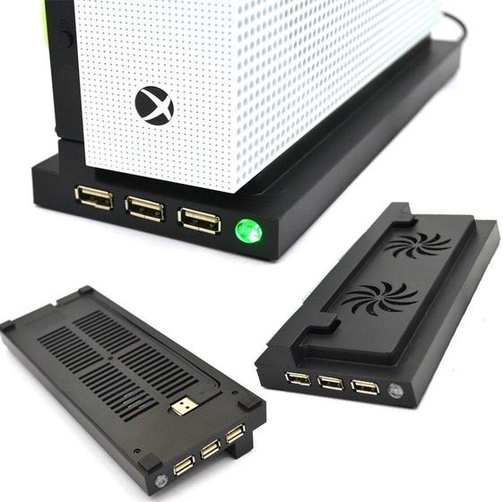 Imagem de Base Suporte 3 USB Carregador Cooler Compatível Com Xbox One S Preto Slim