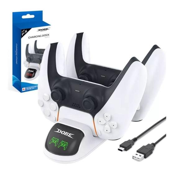 Imagem de Base Suporte Branco Carregador Led Dock Duplo Compatível com Controle Manete Ps5 Playstation