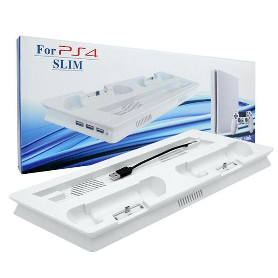Imagem de Base Suporte Cooler Carregador 3 USB Compatível Com PlayStation 4 PS4 Slim Branco