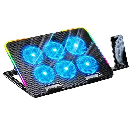 Imagem de Base Suporte Ventilador De Notebook 6 Ventoinha 2 Porta USB LEDS Coloridas Suporte Celular  B3162