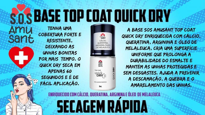 Imagem de Base Top Coat Quick Dry Secagem Rápida 9ml Enriquecido com cálcio, queratina, arginina e óleo de melaleuca - SOS Amusant Hospital das Unhas