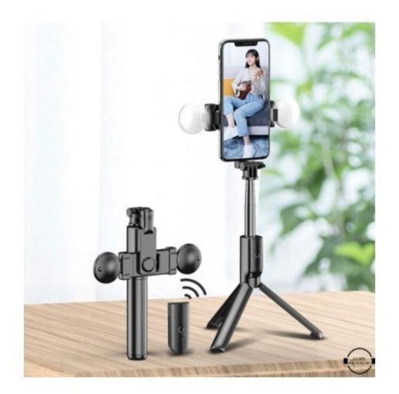 Imagem de Bastão Pau Selfie Tripé Bluetooth 2Led Controle Portátil NF
