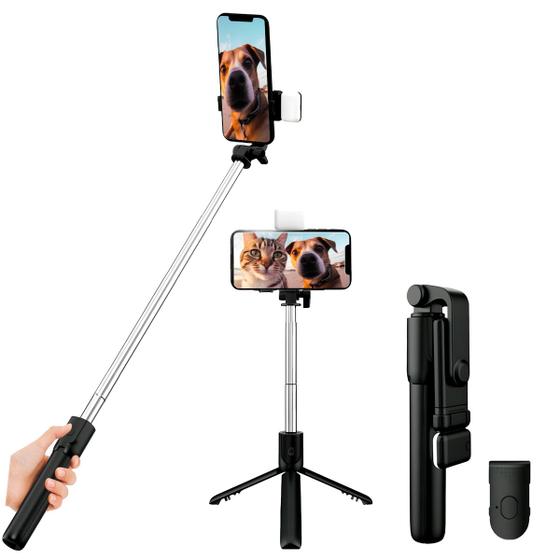 Imagem de Bastão Pau Selfie Tripé Controle Bluetooth C/ Luz Led 70cm