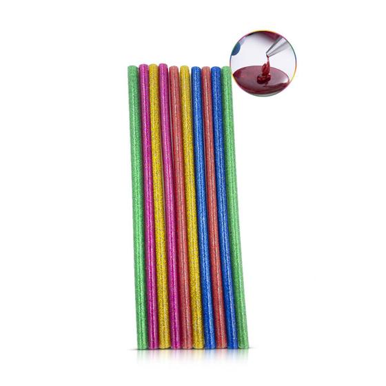 Imagem de bastão refil cola quente colorida gliter decoração artesanato escola fino 7mm 10und