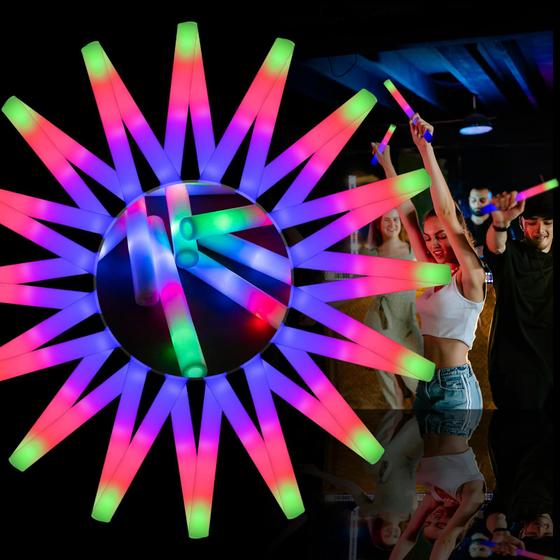 Imagem de Bastões de LED com Espuma Luminosa Wellent - 58 Unidades com 3 Modos e Bandeiras Coloridas