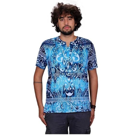 Imagem de Bata Azul 100% Viscose com Estampa Tie Dye Inspirada na Arte Maori Azul
