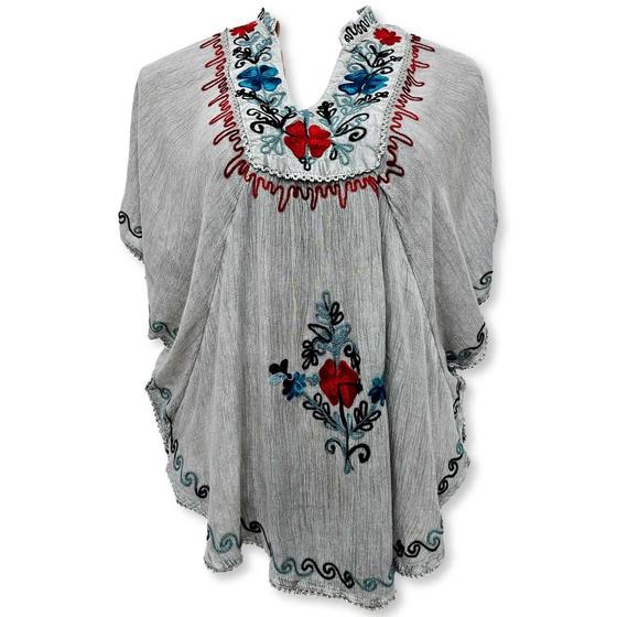 Imagem de Bata Indiana Feminina Poncho Bordado Colorido Plus Size 001