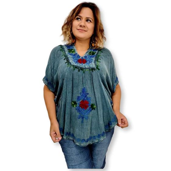 Imagem de Bata Indiana Feminina Poncho Bordado Colorido Plus Size 001