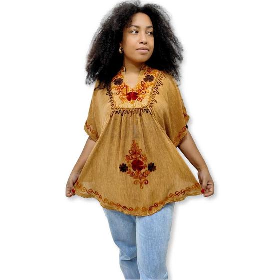 Imagem de Bata Indiana Feminina Poncho Bordado Colorido Plus Size 001