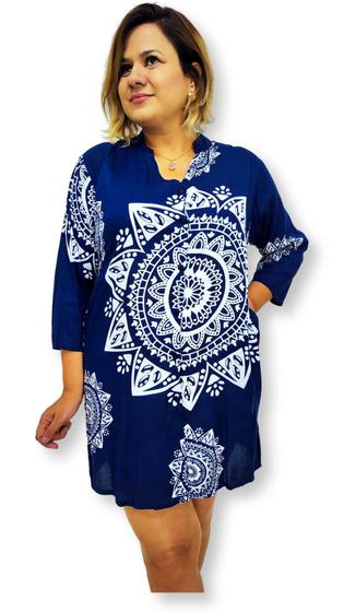 Imagem de Bata Indiana Plus Size Estampa Mandala Manga 3/4 com Bolso