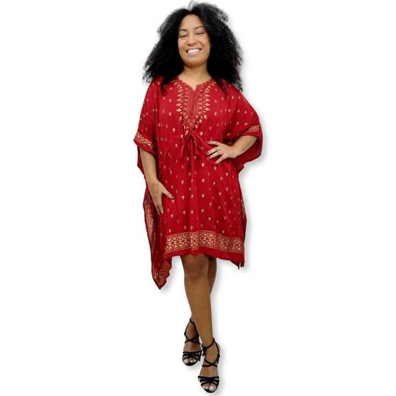 Imagem de Bata Kaftan Indiana Curta Lisa com Dourado Plus Size