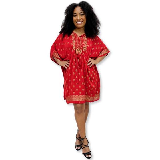 Imagem de Bata Kaftan Indiana Curta Lisa com Dourado Plus Size