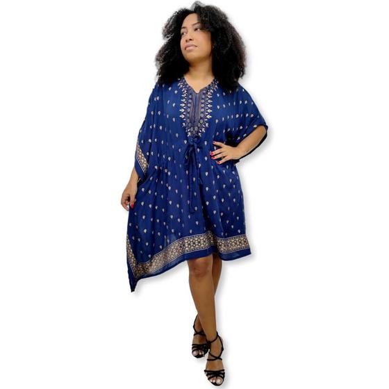 Imagem de Bata Kaftan Indiana Curta Lisa com Dourado Plus Size