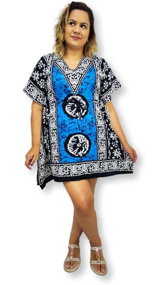 Imagem de Bata Kaftan Indiana Estampa Batik Saída de Praia Plus Size