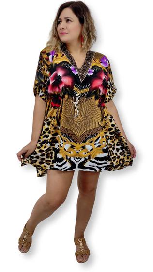 Imagem de Bata Kaftan Indiana Estampa Floral Saída de Praia Plus Size 6954