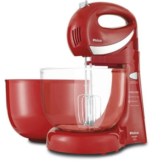 Imagem de Batedeira Britânia Paris Cristal Neve, 350W, 4 Vel + Turbo, Vermelho - 110V