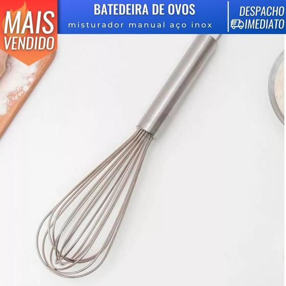 Imagem de Batedeira de Ovos Clara Misturador Manual Inox 26 cm Cozinha Bolo