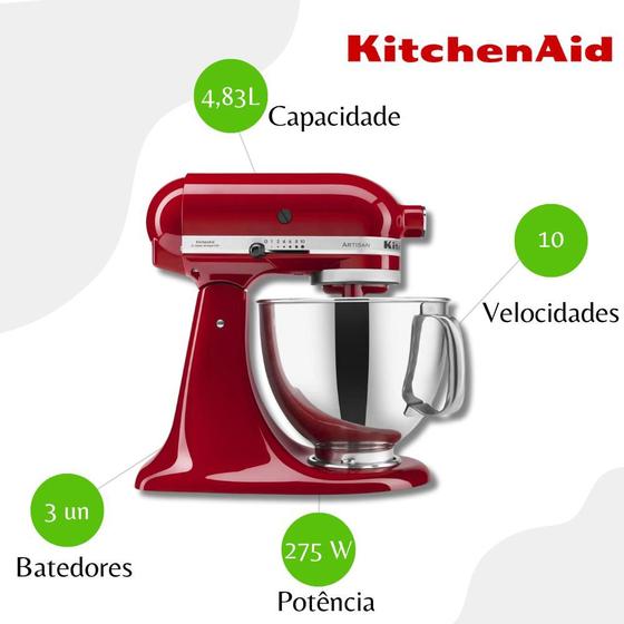 Imagem de Batedeira KitchenAid Stand Mixer Vermelha - KEA33CV - 110V