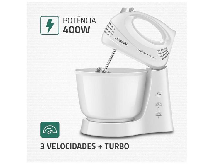 Imagem de Batedeira Mondial Branca 127V - 400W Prática B-44-W 3 Velocidades