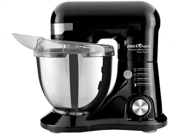 Batedeira Planetária Britânia Preto Tigela Inox - 700W Turbo Power Plus BBP760P 12 Velocidades Menor preço em Batedeira Planetária Britânia Preto Tigela Inox - 700W Turbo Power Plus BBP760P 12 Velocidades