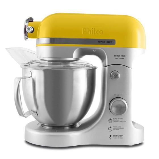 Batedeira Planetária Philco Turbo Amarela Inox 5L 1200W PBP1200 Menor preço em Batedeira Planetária Philco Turbo Amarela Inox 5L 1200W PBP1200