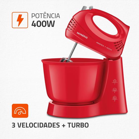 Imagem de Batedeira Power Prática B-44-r 400w Vermelha Mondial 127v