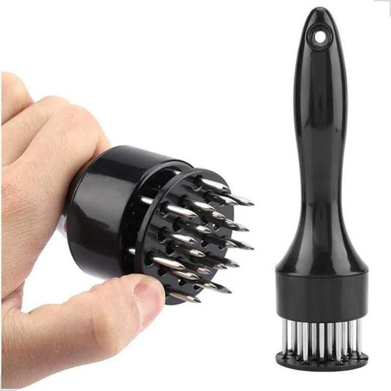 Imagem de Batedor Amaciador De Carne Bife Com Furador Manual Aço Inox