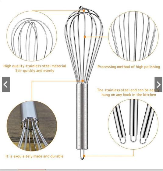 Imagem de Batedor De Claras Aço Inoxidável Batedor De Ovos 8 Polegada