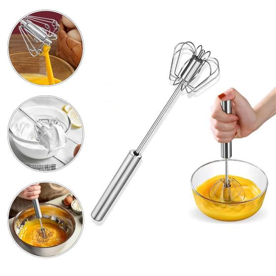 Imagem de Batedor de Claras e Ovos Semiautomático Fouet Fue Prático Aço Inox Fácil Limpeza 35cm