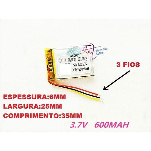 Imagem de Bateria 3,7v   6mm X 25mm X 35mm  Com 600 Mah  E 3 Fios Cr