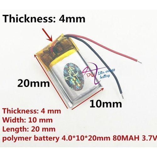 Imagem de Bateria 3,7v 80mah 4mm X10mm X 20mm 2 Fios Fone Caneta Mp3 -