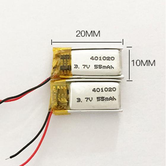 Imagem de Bateria 401020 com 55mah 4mmx10mmx20mm 2 fios 3,7v