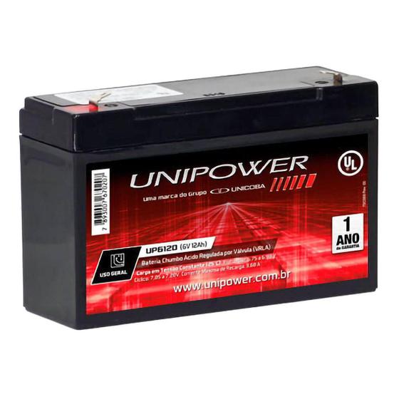 Imagem de Bateria 6V 12Ah Selada para Brinquedos Eletrônicos Moto Carro Elétricos VRLA Unicoba Unipower UP6120