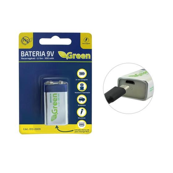 Imagem de Bateria 9V 500Ma - Recarregável Com Carga Micro Usb